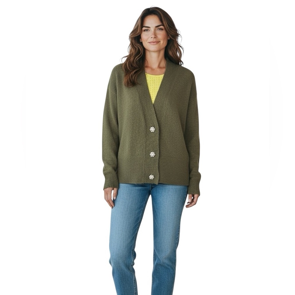 Buffalo David Bitton Olive Green Women's Open Front Sweater Size M